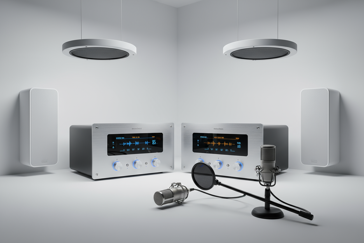 audio image that include amplifiers , wall speakers , ceiling speakers, microphones